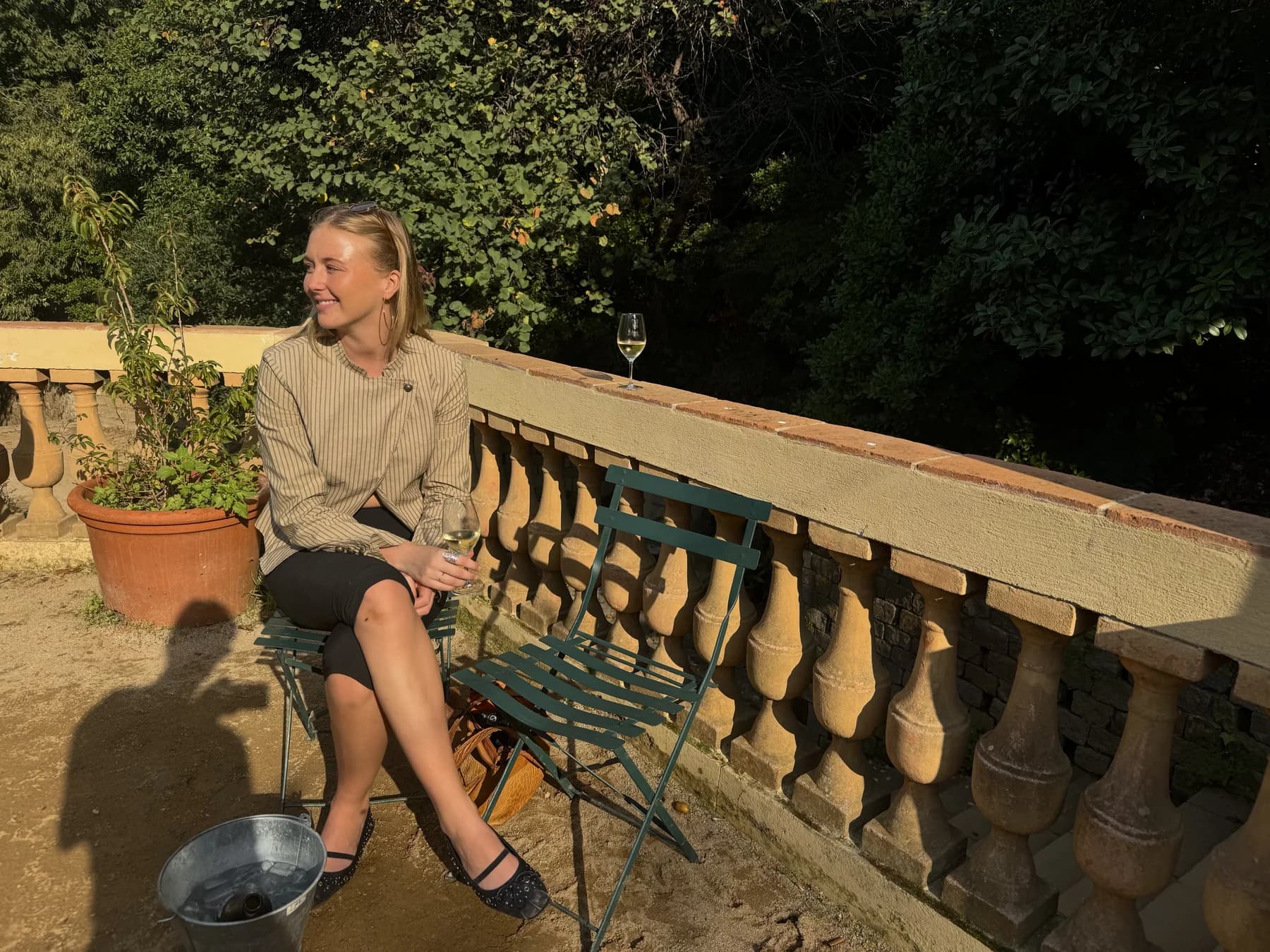 Enjoying a glass of wine in the sun at La Font del Gat Barcelona